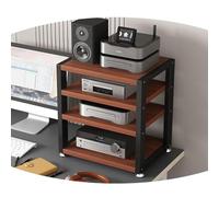 HAEKEBC 3 Tier Desktop Amplifier HiFi Rack AV Media Stand Wood Shelf Stereo Rack Corner Audio Tower Office Entertainment Stereo Component Cabinet(Teak,4 Tier)