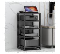 HAEKEBC 4/5/6 Tier Media Storage Cabinet Adjustable AV Media Stand Wooden Shelves Stereo Rack AV Cabinet Audio Video Components Cabinet Home Corner Media Center(Black,80cm-31.4in)