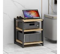 HAEKEBC Record Player Stand 3-Tier AV Media Rack Floor-Standing Hi-Fi Tower, Height-Adjustable Wooden Shelf Stereo Component Cabinet (Natural)