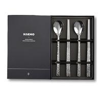 HAEMO Hammered Polished Korean Spoon Chopsticks Set for 2