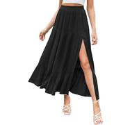 HAEOF Women's 2025 Summer Flowy Boho Maxi Skirt Trendy Slit Elastic High Waist A Line Beach Long Skirts with Pockets, S-black, S