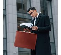 HAESTUS Leather Briefcase for Men Business, Hard Shell Classic Attache Case with Combination Lock, Fits 16 Inch Laptop, Brown