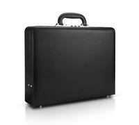 HAESTUS Leather Briefcase for Men with Combination Lock, Classic Hard Shell Attache Case in Black, Fits 16 Inch Laptop