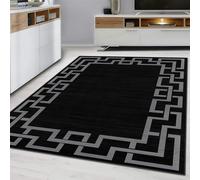 Hafaa Area Rugs Living Room - Rugs for Bedroom Greek Key Style Modern Floor Carpet Non Shedding Soft Touch Nico Black Small Rug Easy to Clean (60 x 110Cm)