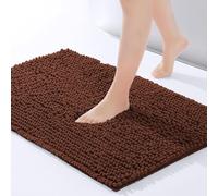 Hafaa Bath Mat Non Slip Anti Mould - Brown Chenille Bathroom Mat 50 x 80 cm Machine Washable Bath mats Super Absorbent Extra Soft Fluffy Shower mat