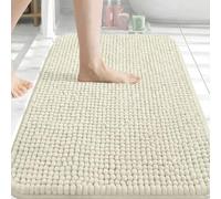 Hafaa Bath Mat Non Slip Anti Mould - Cream Chenille Bathroom Mat 60 x 90 cm Machine Washable Bath mats Super Absorbent Extra Soft Fluffy Shower mat
