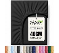 Hafaa Black Fitted Sheet Double Bed Sheets, 137x190cm 40CM (16”) Extra Deep | Pocket Elastic Corner, Soft Brushed Microfiber Fabric, Easy Care Shrinkage Fade Resistant, Bottom Sheet