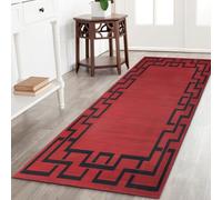 Hafaa Carpet Runners for Hallway Non-Slip 80 x 150 cm - Greek key Style Printed Design Bedroom Red Bedside Carpets for Kitchen, Lounge (Lexi)