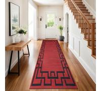 Hafaa Carpet Runners for Living room Red Runner Rugs for Hallway Non-Slip long 80 x 300 cm - Greek Key Style Modern Low Pile Bedroom Carpet (Lexi)