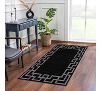 Hafaa Carpet Runners Rugs for Hallway Non-Slip 60 x 110 cm Entrance Black Rug- Modern Greek Key Style Carpet for Living Room - Printed Design Carpets Runner Rug (Nico Black)
