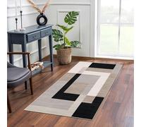 Hafaa Carpet Runners Rugs for Hallway Non-Slip 60 x 110 cm Entrance Black & Silver Rug - Modern Greek Key Style Carpet for Living Room - Printed Design Carpets Runner Rug (Milo Neutral)