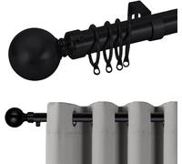 Hafaa Curtain Poles 10 Pack Plain Metal Ball Adjustable Decorative Window Curtain Pole Includes 120 to 210 cm Extendable Curtain Rod, 60mm Size Finials, Rings, Brackets & Fittings Set, Matte Black