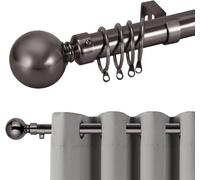 Hafaa Curtain Poles Plain Metal Ball Adjustable Decorative 6 Pack Window Curtain Pole Includes 120 to 210 cm Extendable Curtain Rod, 60mm Size Finials, Rings, Brackets & Fittings Set, Black Nickel