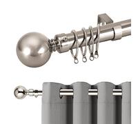 Hafaa Curtain Poles Plain Metal Ball Adjustable Decorative Window Curtain Pole Includes 160 to 300 cm Extendable Curtain Rod, 60mm Size Classic Finials, Rings, Brackets & Fittings Set, Brushed Silver