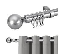 Hafaa Curtain Poles Plain Metal Ball Adjustable Decorative Window Curtain Pole Includes 160 to 300 cm Extendable Curtain Rod, 60mm Size Classic Finials, Rings, Brackets & Fittings Set, Chrome