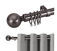 Hafaa Curtain Poles Plain Metal Ball Adjustable Decorative Window Curtain Pole Includes 70 to 120 cm Extendable Curtain Rod, 60mm Size Classic Finials, Rings, Brackets & Fittings Set, Black Nickel