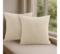 Hafaa Cushion Covers 45 x 45 cm Pack of 2 Cream Cushions Decorative Stripe Throw Pillow Cases Soft & Fluffy with Invisible Zipper for Living Room Bed and Couch (18x18 Inch)