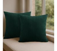 Hafaa Cushion Covers 45 x 45 cm Pack of 2 Emerald Cushions Decorative Stripe Throw Pillow Cases Soft & Fluffy with Invisible Zipper for Living Room Bed and Couch (18x18 Inch)