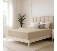 Hafaa Double Fitted Sheet 40 Cm Extra Deep Pocket Beige Bed Sheets Soft Brushed Microfiber Fabric All Around Elastic Breathable Shrinkage Fade-Resistant Bedsheets