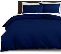 Hafaa Dyed Duvet Cover Brushed Microfiber Quilt Cover with Button Closure Luxury Bedding Navy Duvet Cover with 1 Pillowcase Single Duvet Set (135cm x 200cm)