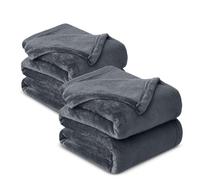 Hafaa Fleece Blanket Queen Size - 2 Pack Fluffy Dark Grey Throws for Sofas Large - Warm 400 GSM Soft Cosy Bed Throw Blankets for Adults, 220x240cm
