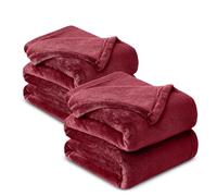 Hafaa Fleece Blanket Queen Size - 2 Pack Fluffy Throws for Sofas Large - Warm 400 GSM Soft Cosy Bed Throw Blankets for Adults, Burgundy, 200x240cm