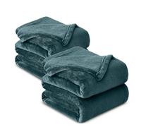 Hafaa Fleece Blanket Sofa Throw 2 Pack - Soft Cosy Fluffy Blankets for Bed/Couch, Warm Single Throws All Season, Emerald, 130x150cm