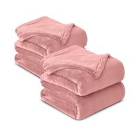 Hafaa Fleece Blanket Throw Double 2 Pack Fluffy Throws for Sofas - 400 GSM Soft Cosy Warm Bed Blankets for Adults Kids Twin Size, Pink, 150x200cm