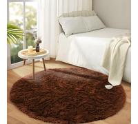 Hafaa Fluffy Shaggy Rugs Living Room Brown 120x120 cm Round, Soft Thick Pile Carpet, Non Slip Circle Bedside Rug for Kids Bedroom, Nursery, Lounge - Non-Shedding