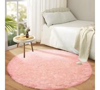 Hafaa Fluffy Shaggy Rugs Living Room Pink 120x120 cm Round, Soft Thick Pile Carpet, Non Slip Circle Bedside Rug for Kids Bedroom, Nursery, Lounge - Non-Shedding