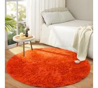 Hafaa Fluffy Shaggy Rugs Living Room Rust 120x120 cm Round, Soft Thick Pile Carpet Terracotta, Non Slip Circle Bedside Rug for Kids Bedroom, Nursery, Lounge - Non-Shedding