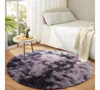Hafaa Fluffy Shaggy Rugs Living Room Tie-Dye Dark Grey 120x120 cm Round, Soft Thick Pile Carpet, Non Slip Circle Bedside Rug for Kids Bedroom, Nursery, Lounge - Non-Shedding