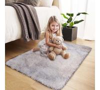 Hafaa Fluffy Shaggy Rugs Living Room Tie-Dye Light Grey 60x110 cm, Soft Thick Pile Carpet Bedroom, Non Slip Small Bedside Rug for Kids Nursery Room Non-Shedding