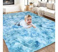 Hafaa Fluffy Shaggy Rugs Living Room Tie-Dye Teal 200x290 cm, Extra Large Soft Thick Pile Carpet, Non Slip Bedside Rug for Kids Bedroom, Nursery, Lounge - Non-Shedding
