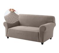 Hafaa High Stretch Sofa Cover 2 Seater Spandex Elastic Fit Loveseat Sofa Slipcovers T Shape - Super Soft Non Slip Couch Covers Washable Furniture Protector for Pets/Kids/Dogs (Coffee/Sand)