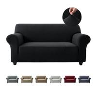 Hafaa High Stretch Sofa Cover 4 Seater Extra Large Couch Covers for Dogs Pets Cats Jacquard Spandex T Shaped Non Slip Sofa Slipcovers Super Soft Elastic Fit Furniture Protector (Black)