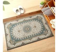Hafaa Machine Washable Bedside Small Rug 40x60 cm - Soft Short Pile Teal Area Rugs For Bedroom Entrway Non Slip Floor Carpet Traditional Vintage Design Cashmere Door Mat For Kitchen Bathroom, Willow