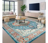 Hafaa Machine Washable Rugs Living Room 120 x 170 cm - Soft Short Pile Large Area Rugs for Bedroom Dining Room, Kitchen Carpet Non Slip Traditional Floral Design Vintage Boho Cashmere Rug, Regal