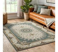 Hafaa Machine Washable Rugs Living Room 120 x 170 cm - Soft Short Pile Large Teal Area Rugs For Bedroom, Kitchen Carpet Non Slip Bedside Rug Traditional Design Vintage Boho Cashmere Rug, Willow