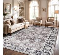 Hafaa Machine Washable Rugs Living Room Large 200x290 cm - Soft Short Pile Brown Area Rugs For Bedroom Dining Room Kitchen Carpet Non Slip Traditional Floral Design Vintage Boho Cashmere Rug, Harmony