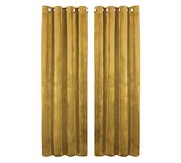 Hafaa Ochre Blackout Curtains for Bedroom - 66” wide x 72” drop Crushed Velvet Thermal Insulated Curtains for Living Room - Eyelet Room Darkening Curtains with 2 Tie Backs (168cm x 183cm)