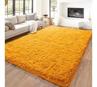 Hafaa Rugs Living Room 120 x 170 - Fluffy Ochre Area Rugs for Bedroom - Super Soft Large Shaggy Pile Non Slip Non-Shedding Rug - Modern Plush Carpet for Lounge