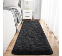 Hafaa Rugs Living Room - Fluffy Black Shaggy Area Rugs for Bedroom Anti-Slip - Super Soft Thick Pile Non Slip Hallway Runner Rug - Non-Shedding Easy To Clean Rug, 80 x 300 CM