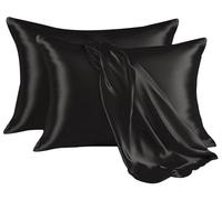 Hafaa Satin Black Pillow Cases 10 Pack Soft as Silk Pillowcase Anti Wrinkled Hotel Quality Pillow Covers with Envelope Closure Design and Standard Size (50x75 cm) Pillowcases
