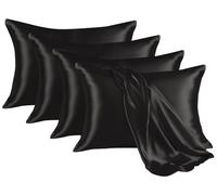 Hafaa Satin Black Pillow Cases 4 Pack Soft as Silk Pillowcase Anti Wrinkled Hotel Quality Pillow Covers with Envelope Closure and Standard Size (50x75 cm)