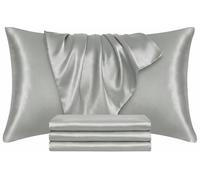 Hafaa Satin Grey Pillow Cases 10 Pack Soft as Silk Pillowcase Anti Wrinkled Hotel Quality Pillow Covers with Envelope Closure Design and Standard Size (50x75 cm) Pillowcases