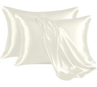 Hafaa Satin Ivory Cooling Pillow Cases 2 Pack Soft as Silk Pillowcase For Hair and Skin With Envelope Closure Standard Size (50x75 cm) Anti Allergy Pillow Covers, Gifts for Women
