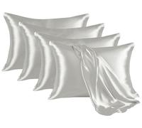 Hafaa Satin Silver Pillow Cases 4 Pack Soft as Silk Pillowcase Anti Wrinkled Hotel Quality Pillow Covers with Envelope Closure and Standard Size (50x75 cm)