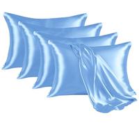 Hafaa Satin Sky Blue Pillow Cases 4 Pack Soft as Silk Pillowcase for Hair and Skin with Envelope Closure Standard Size (50x75 cm) Pillow Covers, Gifts for Women