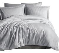 Hafaa Satin Stripe King Size Duvet Cover Sets Silver - Premium Hotel Quality Quilt Cover Bedding Sets - Hypoallergenic Ultra Soft Brushed Microfiber Bed Linen